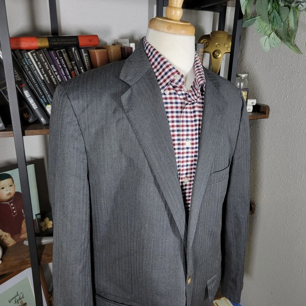 VTG Polo Ralph Lauren Men's Sport Coat‎ Two Button Gray Herringbone 46L ITALY